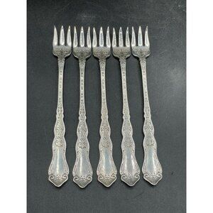 Wm Rogers ALHAMBRA Silverplate Oyster Seafood Forks - 1907 - Set of 5